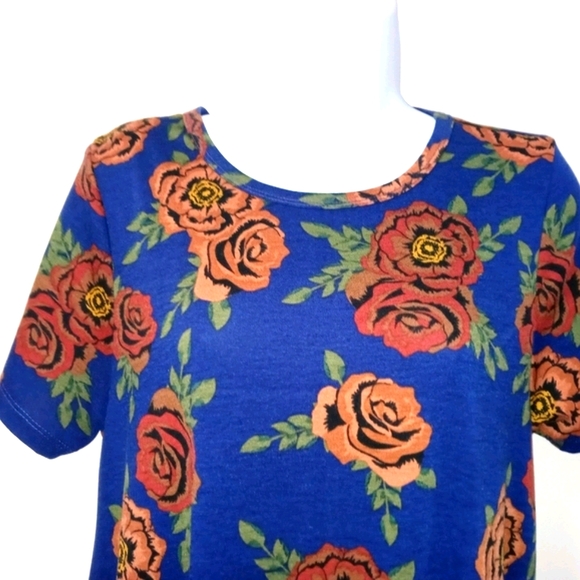 LULAROE T-SHIRT DRESS SHORT SLEEVE NAVY/FLOWERS - Picture 5 of 12